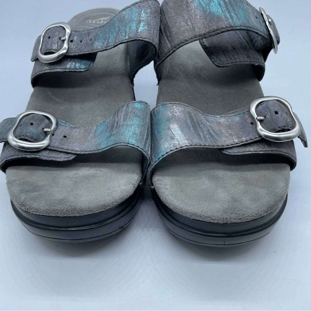 Dansko Sophie Two Strap Slip On Sandal Iridescent Blue Gray Sz 9.5-10 EU 40 - Picture 2 of 10